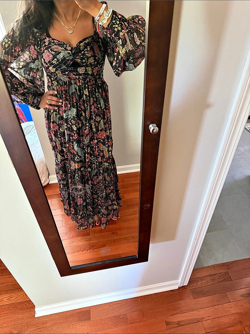 Floral Maxi Dress in Black & Pink NWT